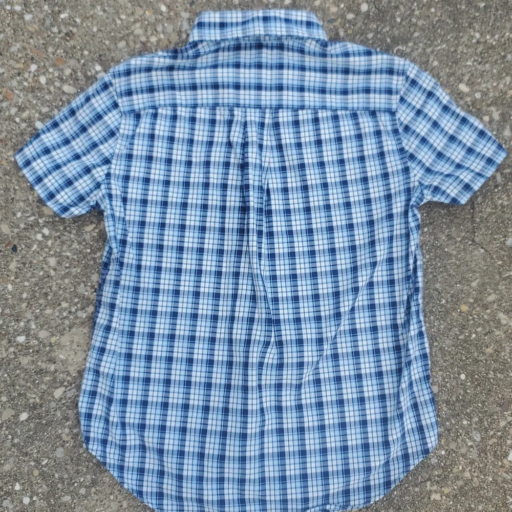 Ralph Lauren Button Front Plaid Boys Top Youth 7 Blues White